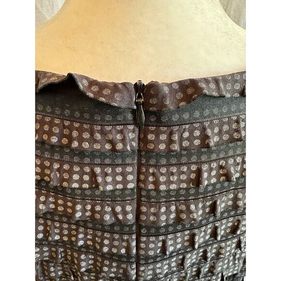 NANETTE LEPORE Dress Fifi Ruffled Polka Dot Black Gray Revolve Shift Sheath Sz 8 - Picture 10 of 13